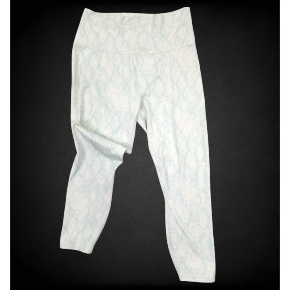 Women's Fabletics Powerhold Snakeprint Workout Leggings Teal White L (measured)